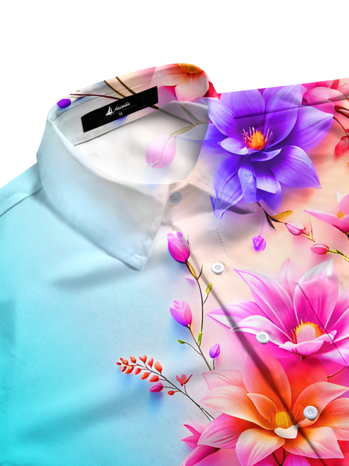 Art Gradient Floral Men's Pocket Long Sleeve Shirts