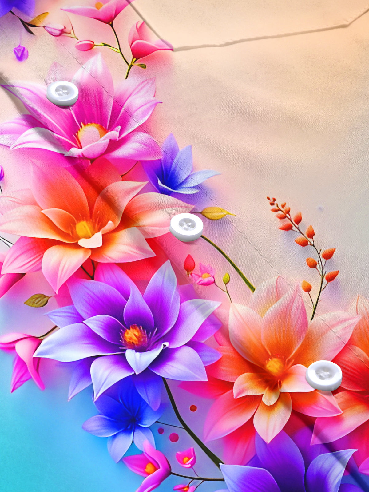 Art Gradient Floral Men's Pocket Long Sleeve Shirts