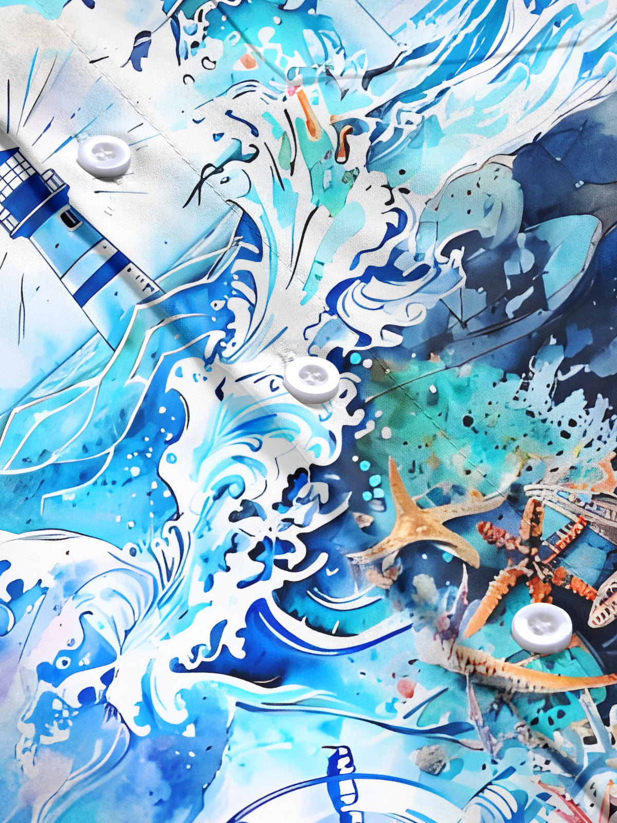 Boat Lighthouse Compass Starfish Men's Pocket Short Sleeve Shirts