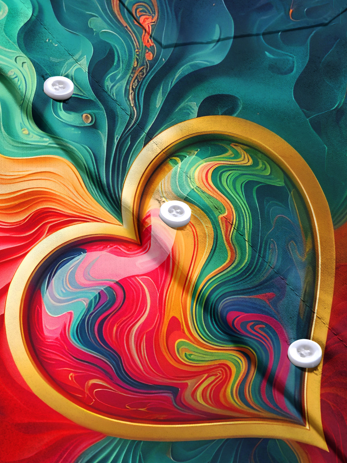 Tie Dye Gilded Colorful Heart Men's Pocket Long Sleeve Shirts