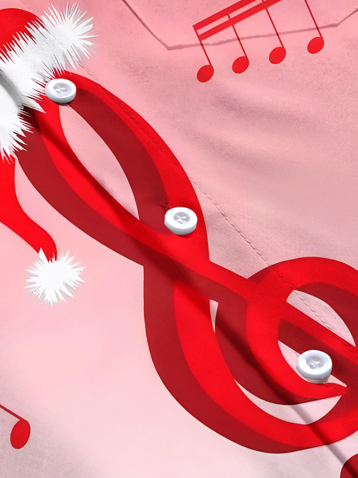 Christmas Hat Musical Note Men's Pocket Long Sleeve Shirts