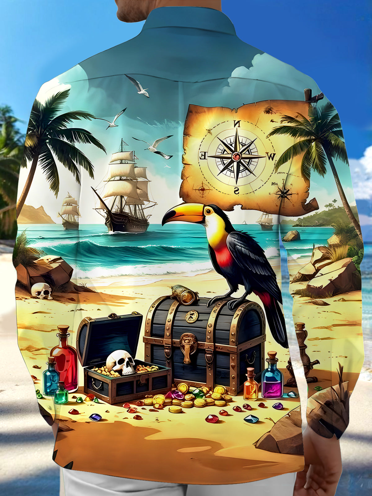 Hawaiian Parrot Men's Pocket Long Sleeve Shirts