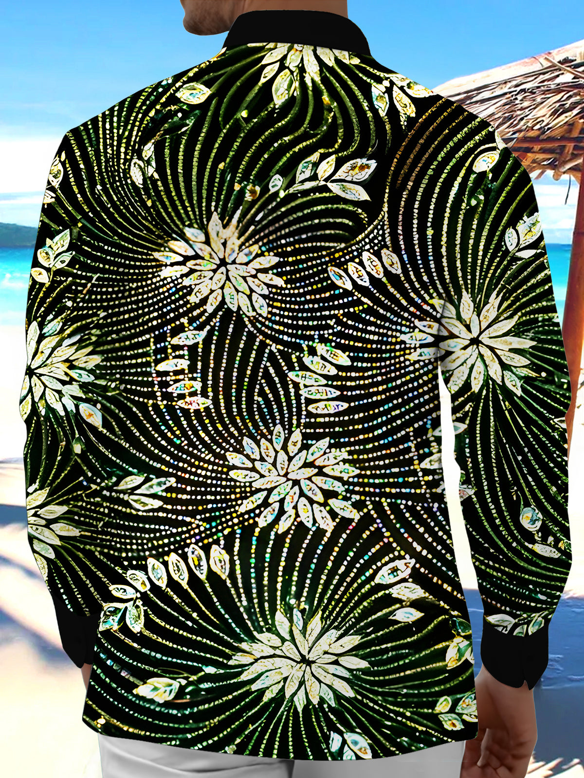 Sparkling Floral Men's Pocket Long Sleeve Shirts