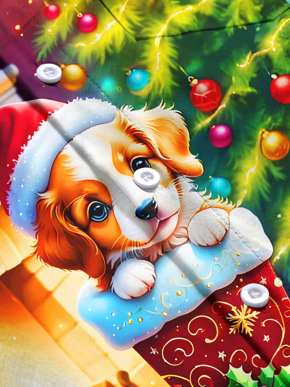 Funny Puppy Christmas Stocking Xmas Men's Pocket Long Sleeve Shirts