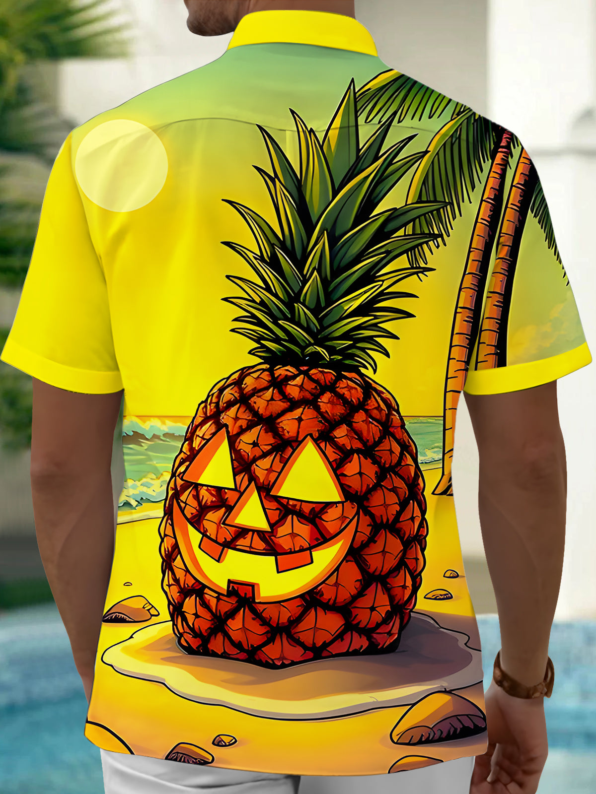 Pineapple Coconut Trees Men's Pocket Short Sleeve Shirts