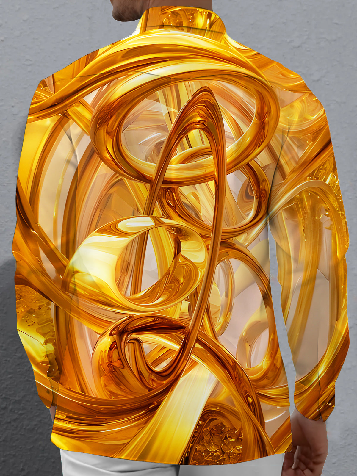 Art Golden Flowing Abstract Geometry Men's Pocket Long Sleeve Shirts