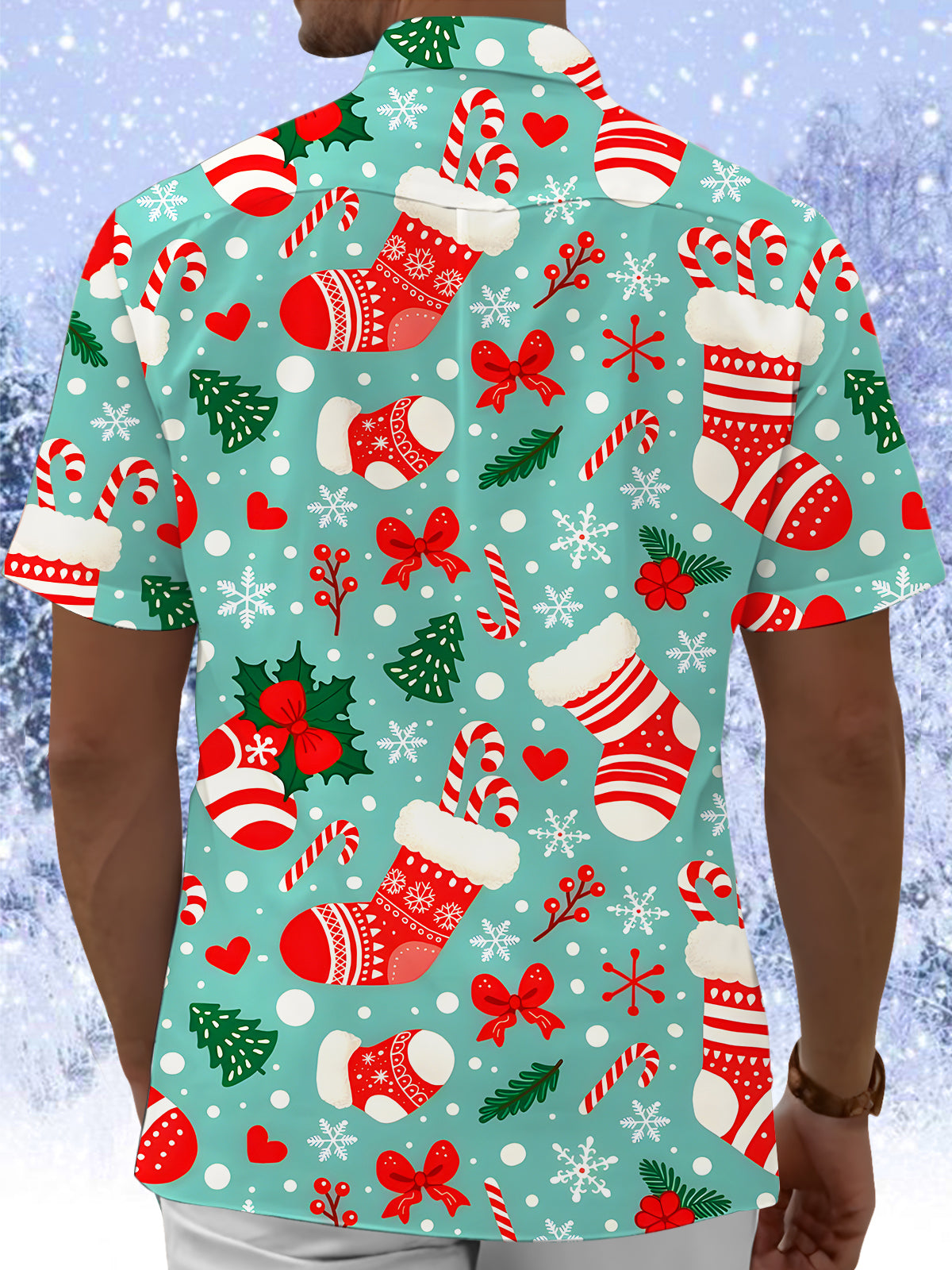 Funny Christmas Socks Snowflakes Men's Pocket Short Sleeve Shirts