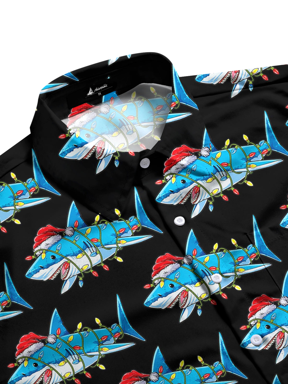 Christmas Shark Print Men's Pocket Short Sleeve Shirts