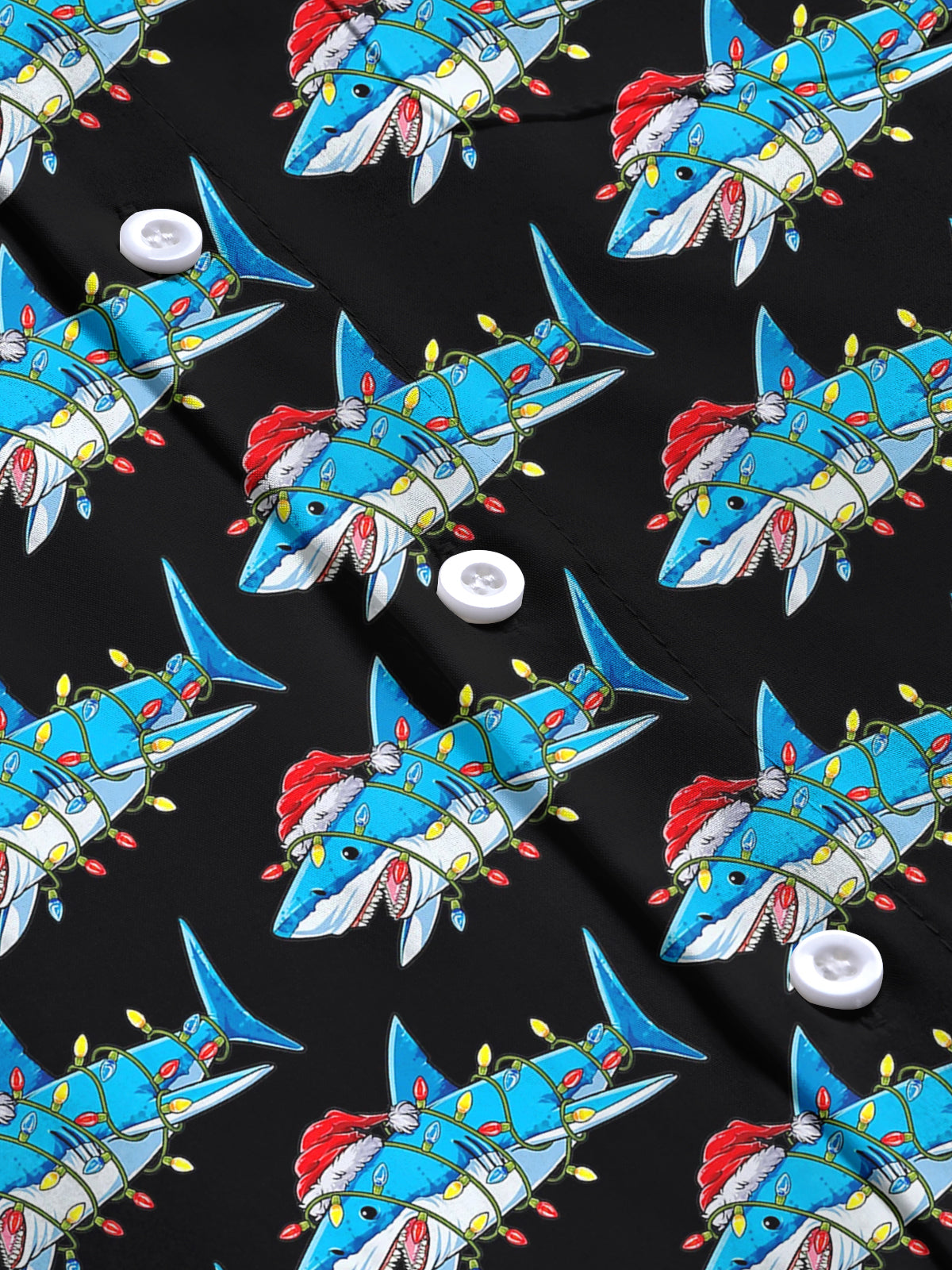 Christmas Shark Print Men's Pocket Short Sleeve Shirts
