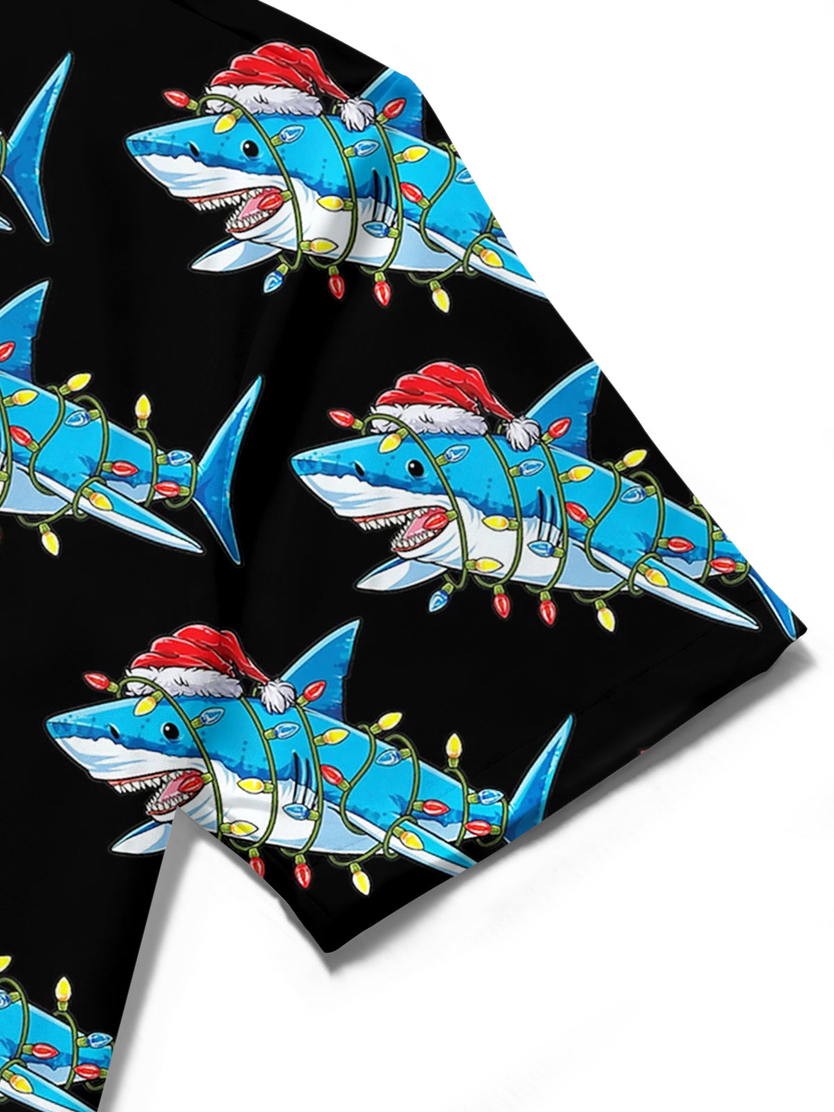 Christmas Shark Print Men's Pocket Short Sleeve Shirts