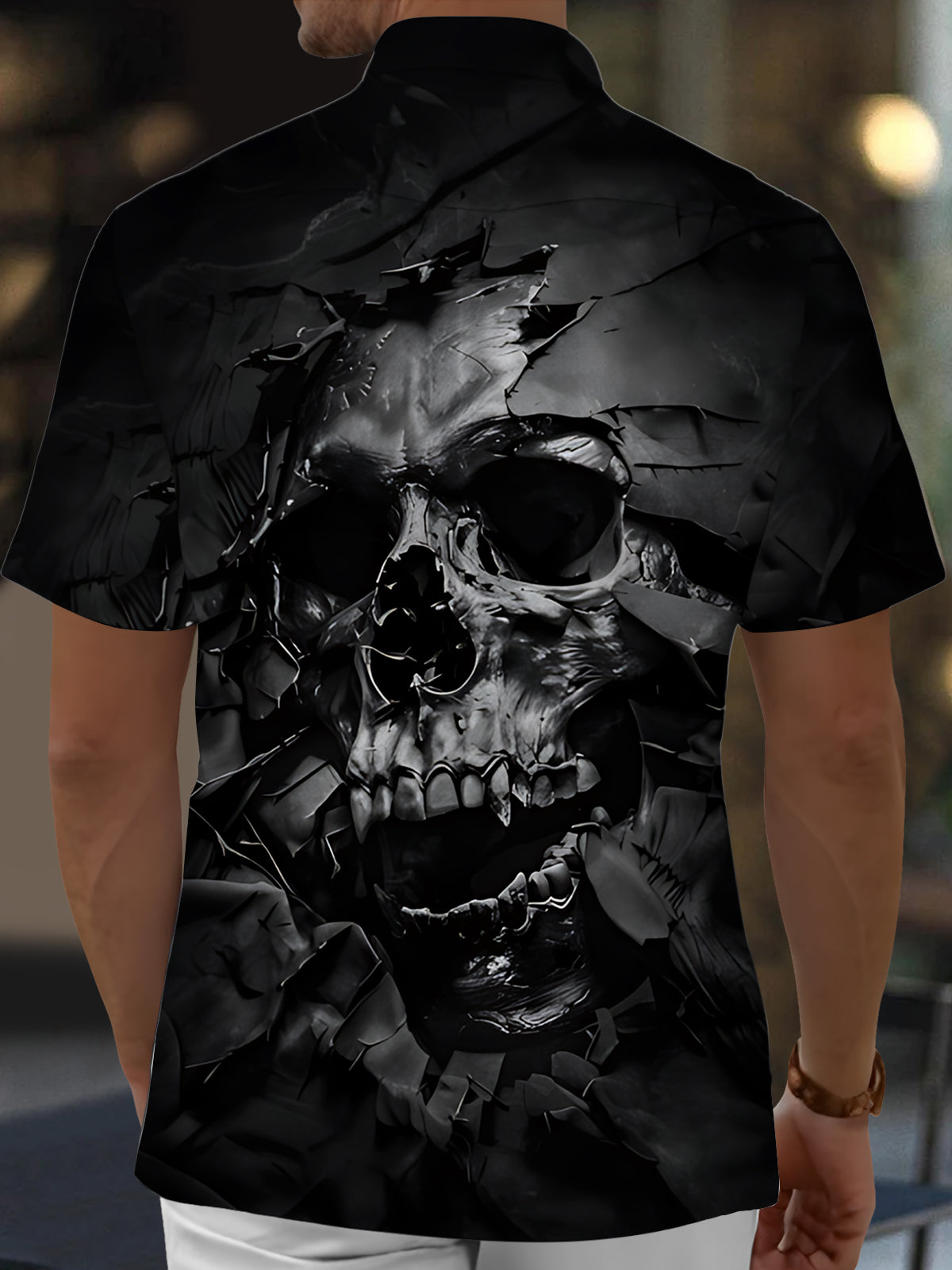Skull Print Men's Pocket Short Sleeve Shirts