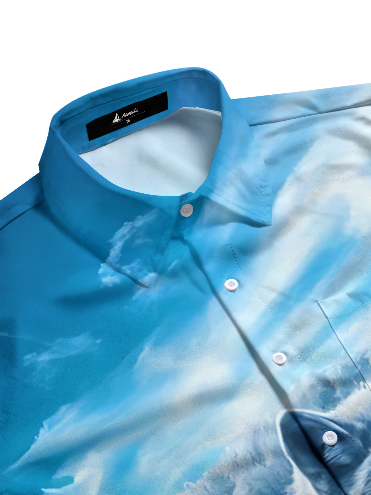 Wolf Print Men's Pocket Long Sleeve Shirts