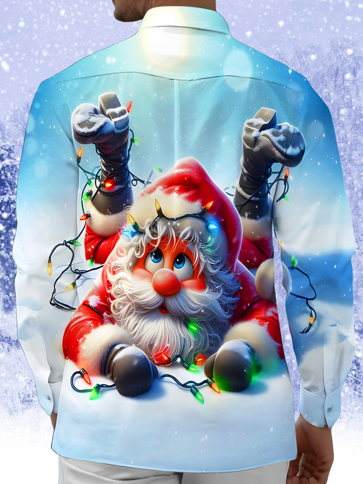 Funny Santa Claus Light Ball Xmas Men's Pocket Long Sleeve Shirts
