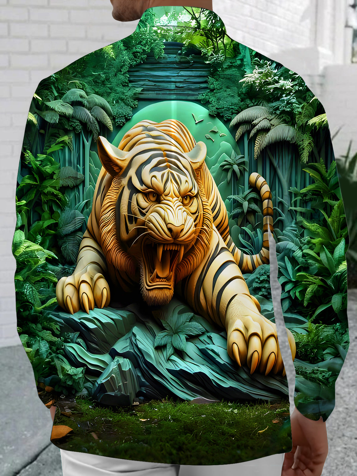 Tiger Art Relief Men's Pocket Long Sleeve Shirts