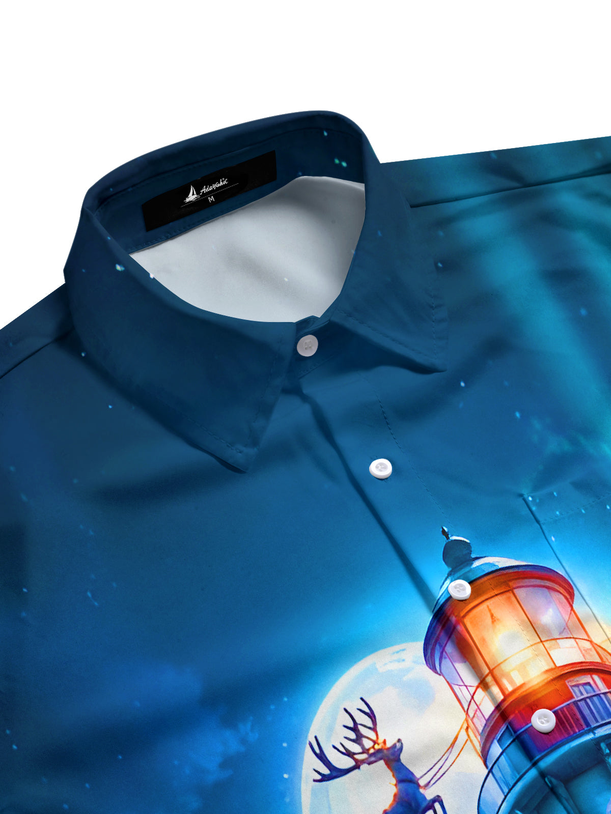 Funny Christmas Lighthouse Aurora Snow Xmas Men's Pocket Long Sleeve Shirts