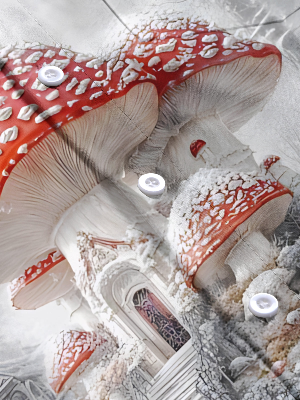 Mushroom Print Men's Pocket Long Sleeve Shirts