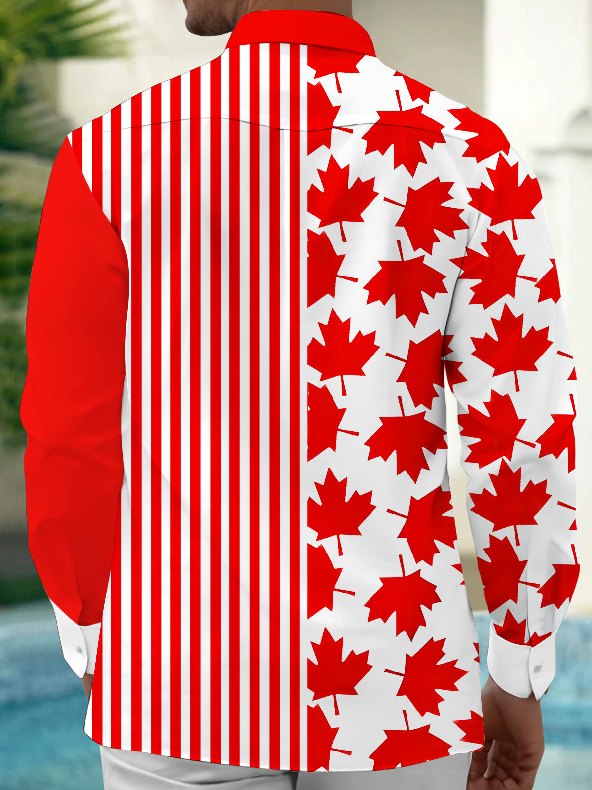 Maple Leaf Stripes Men's Pocket Long Sleeve Shirts
