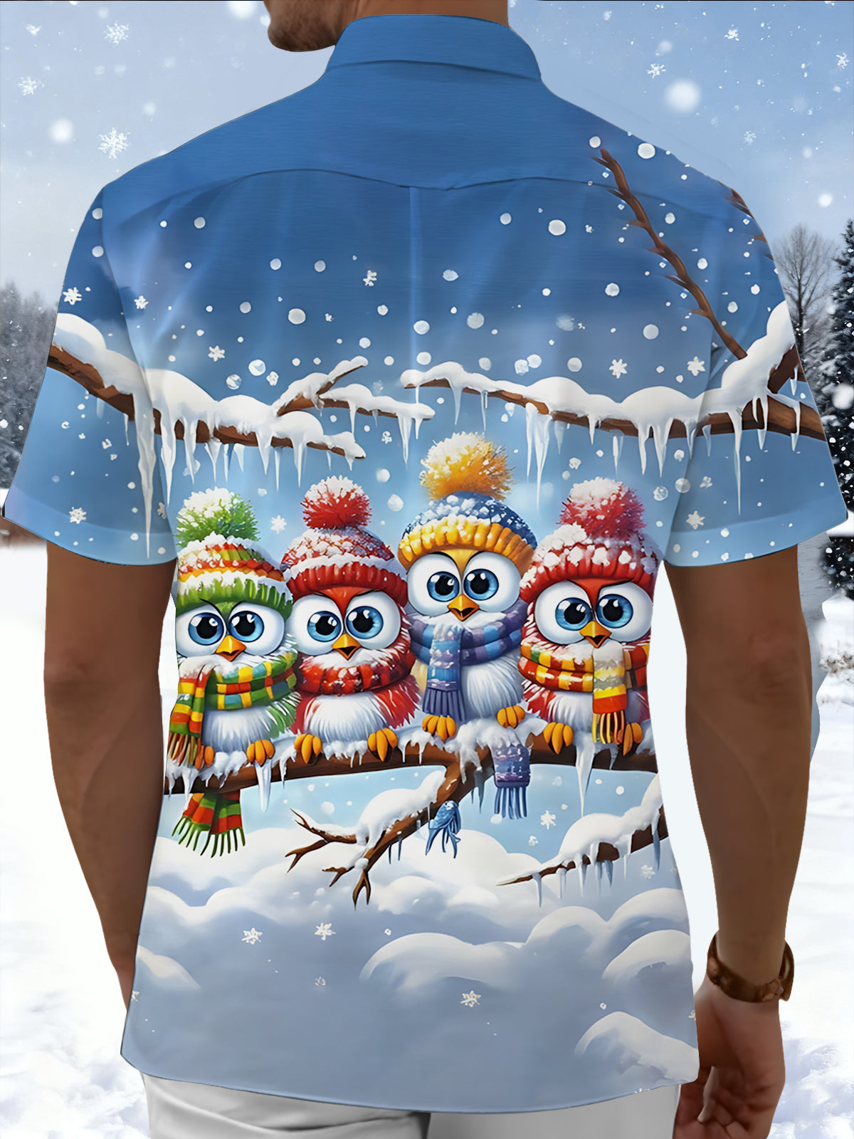 Owl Print Men's Pocket Short Sleeve Shirts