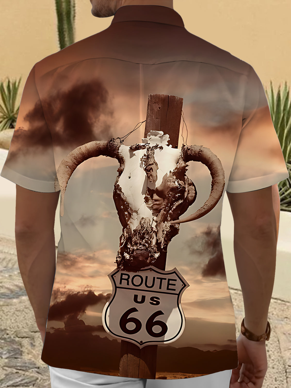 Route 66 Print Men's Pocket Short Sleeve Shirts