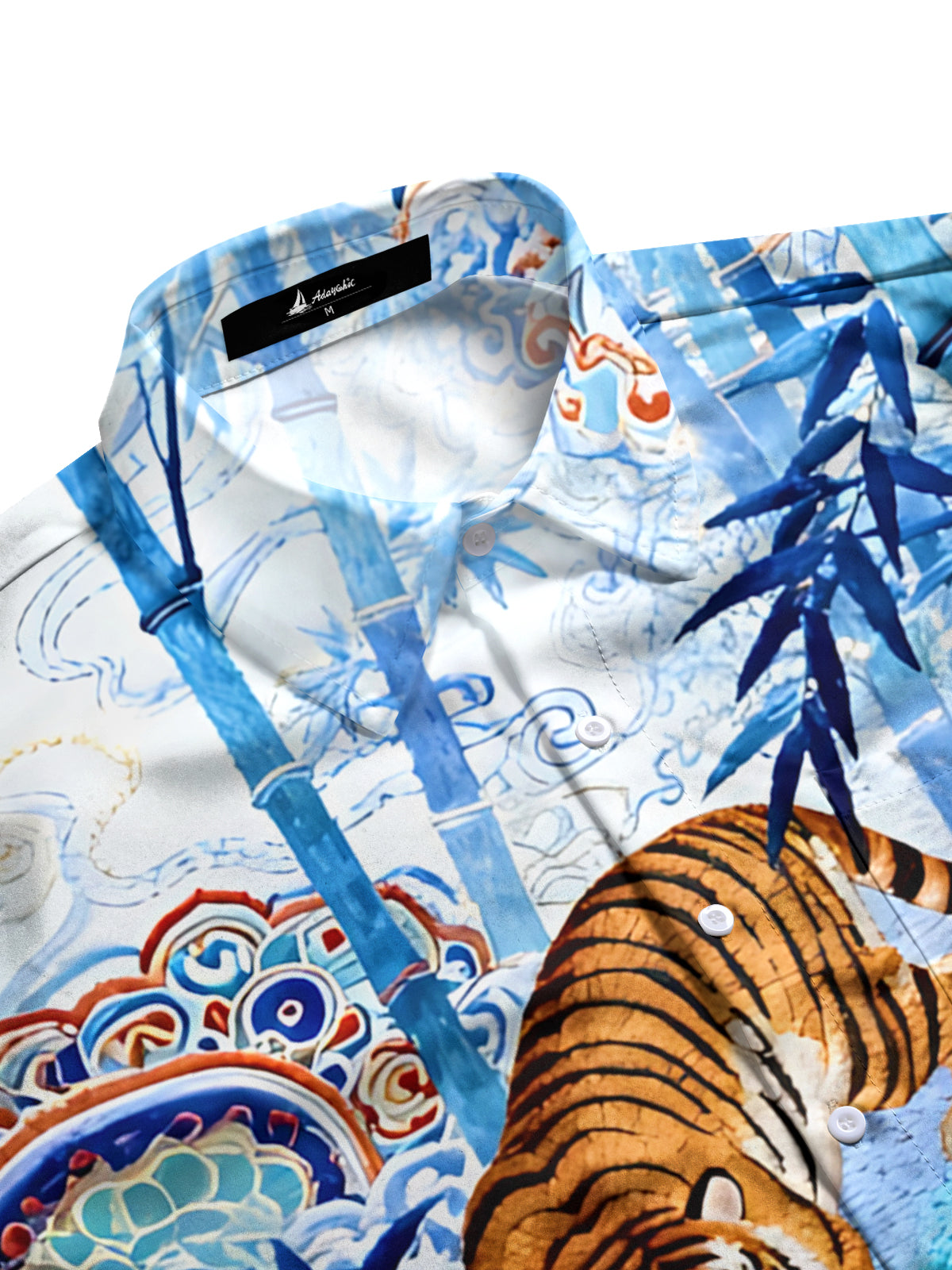 Tiger Bamboo Print Men's Pocket Long Sleeve Shirts