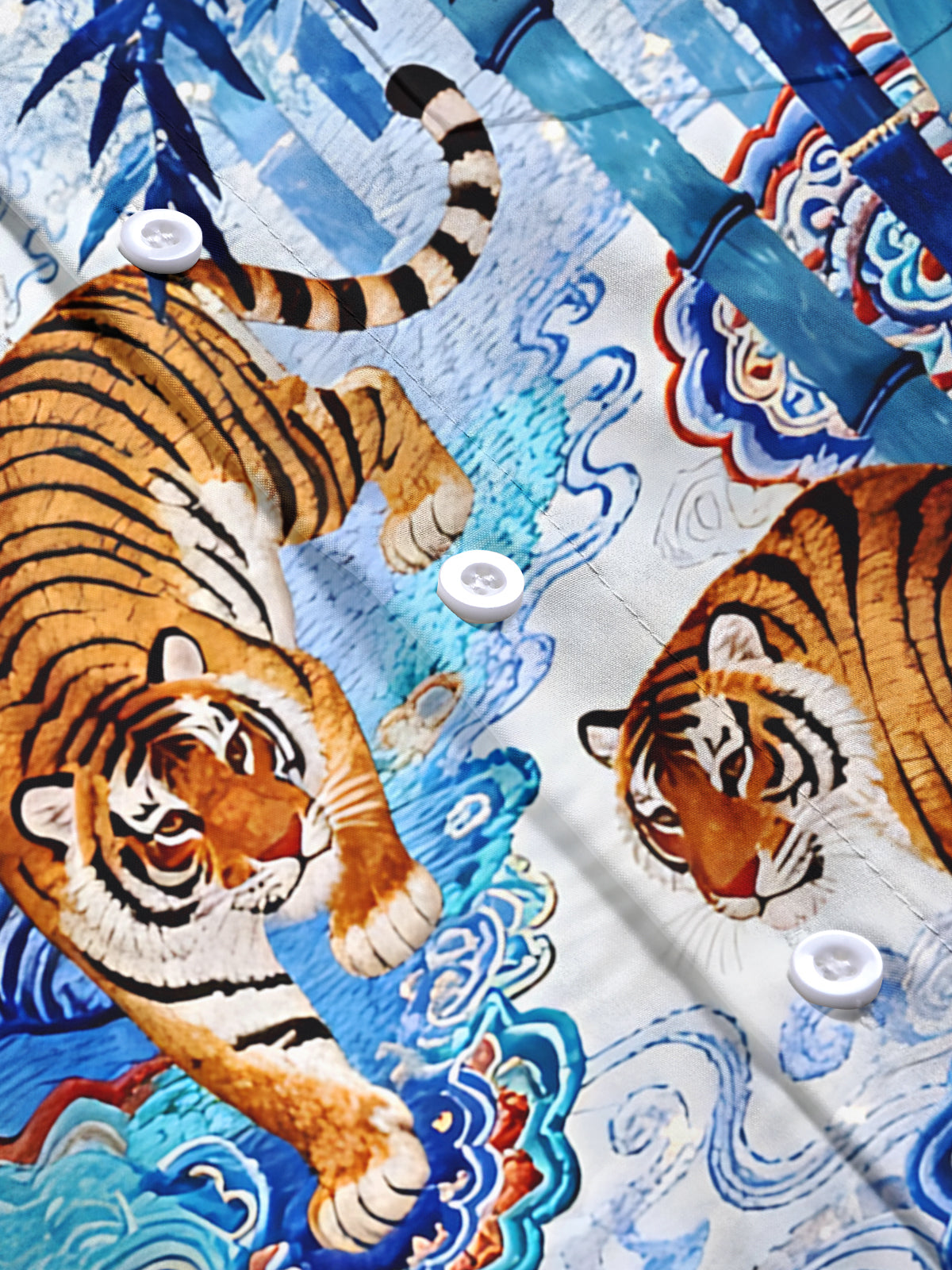 Tiger Bamboo Print Men's Pocket Long Sleeve Shirts