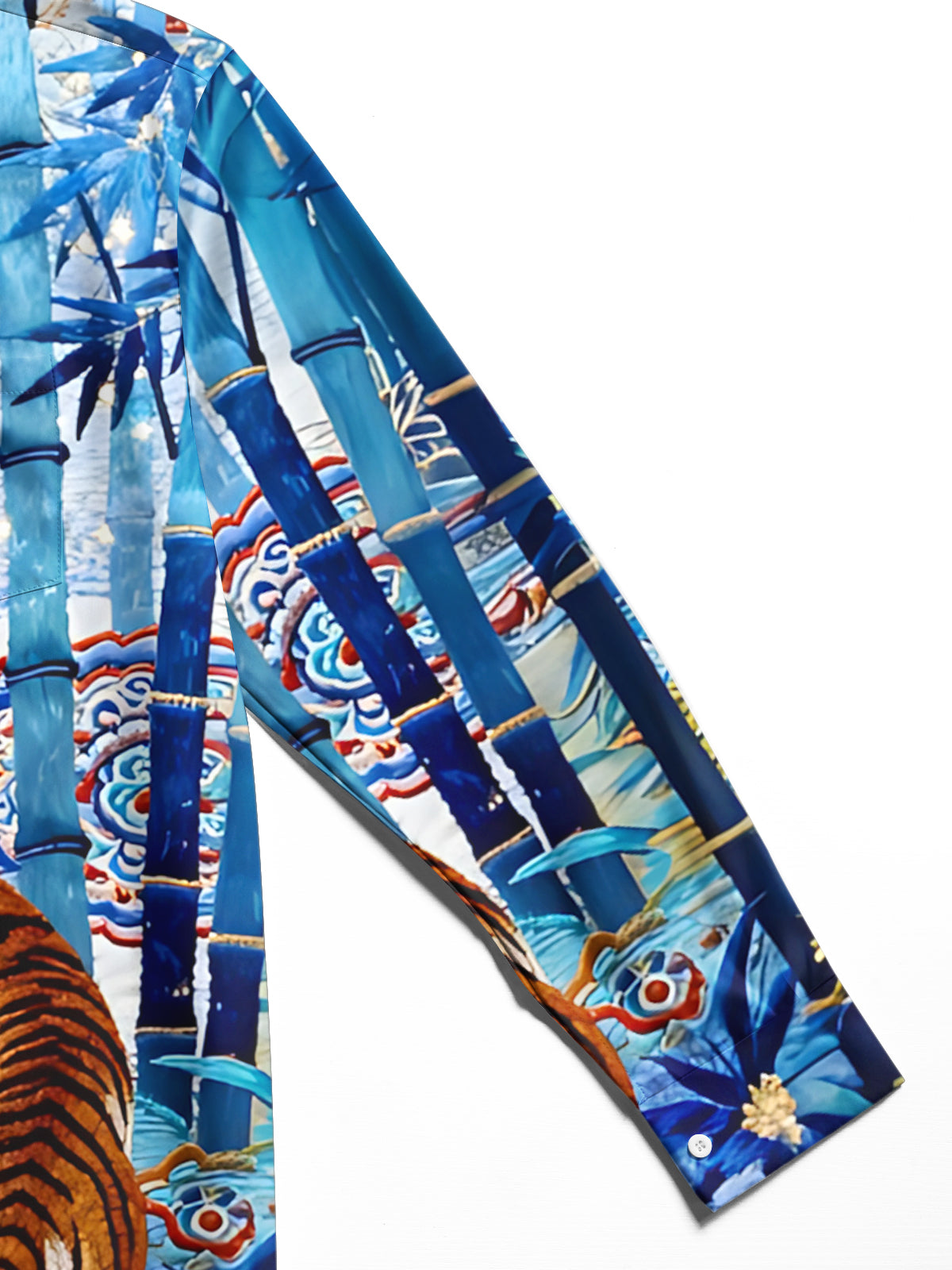 Tiger Bamboo Print Men's Pocket Long Sleeve Shirts