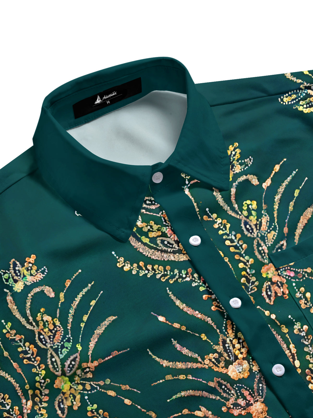 Sparkling Floral Leaves Men's Pocket Long Sleeve Shirts