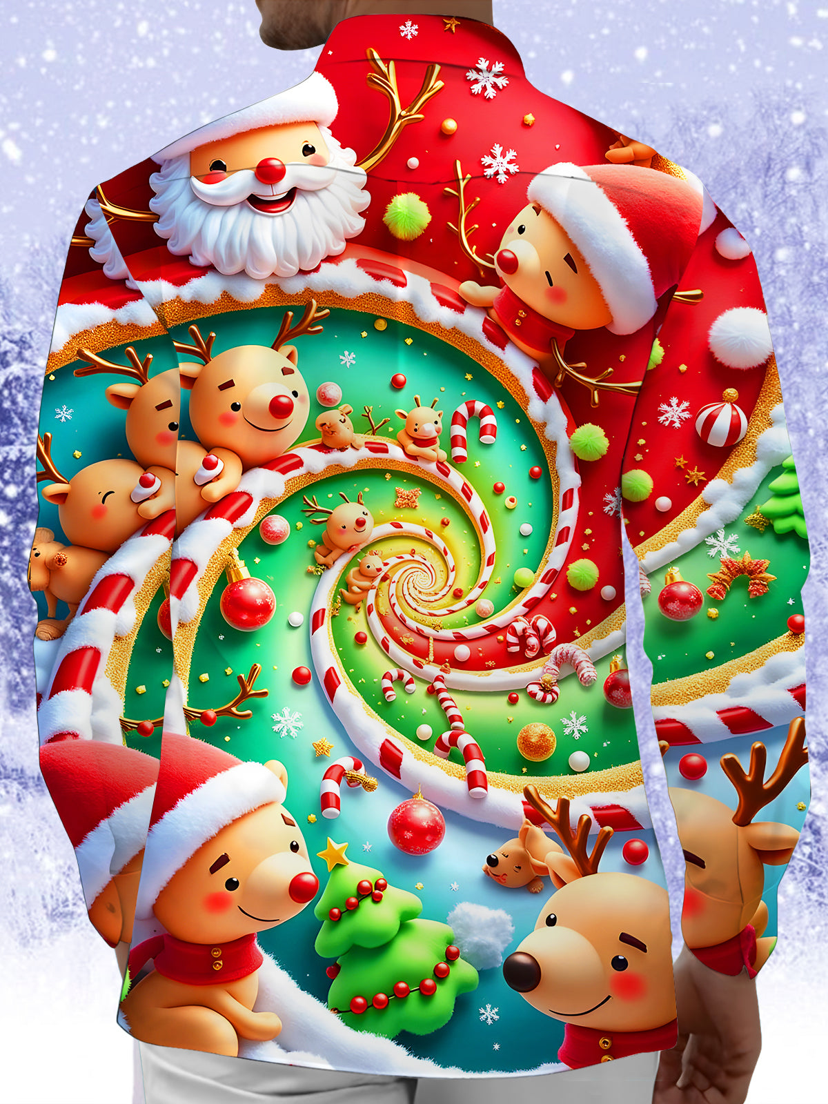 Funny Santa Claus Elk Swirl Xmas Men's Pocket Long Sleeve Shirts