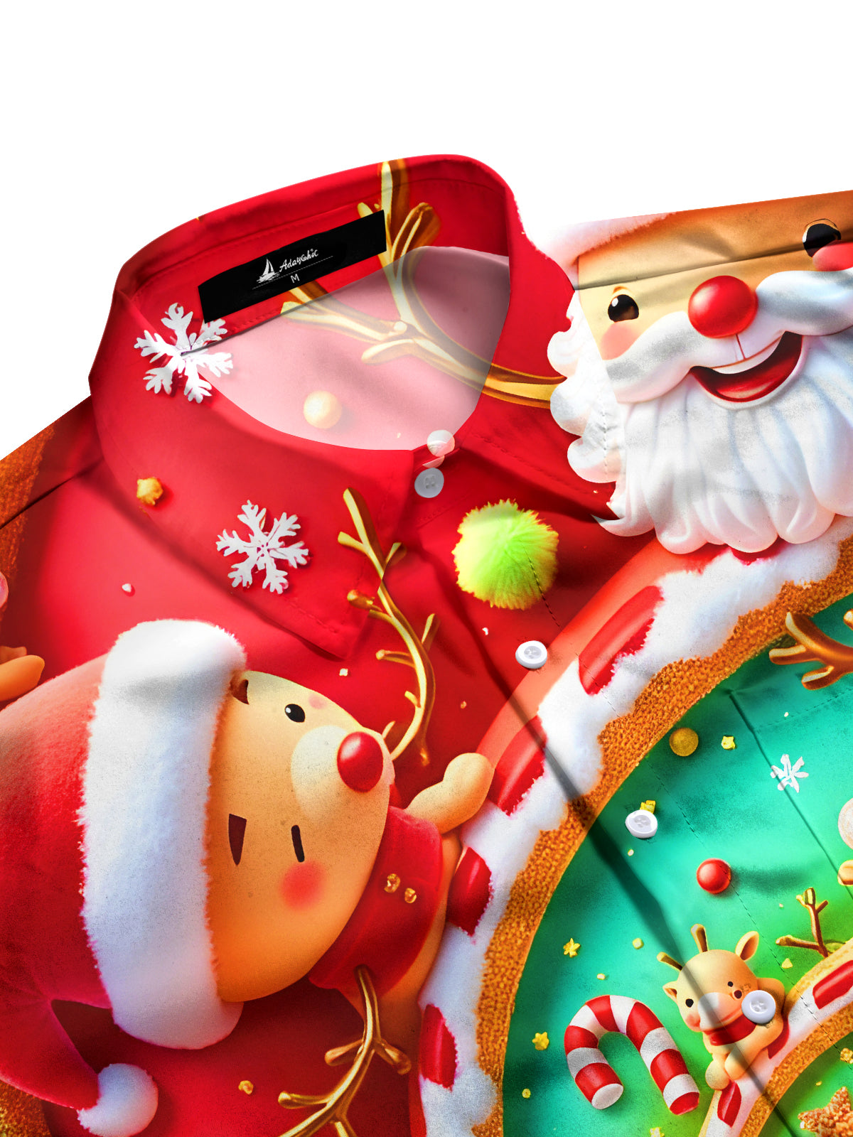 Funny Santa Claus Elk Swirl Xmas Men's Pocket Long Sleeve Shirts