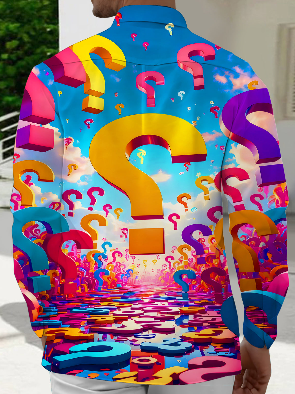 Colorful Question Mark Men's Pocket Long Sleeve Shirts