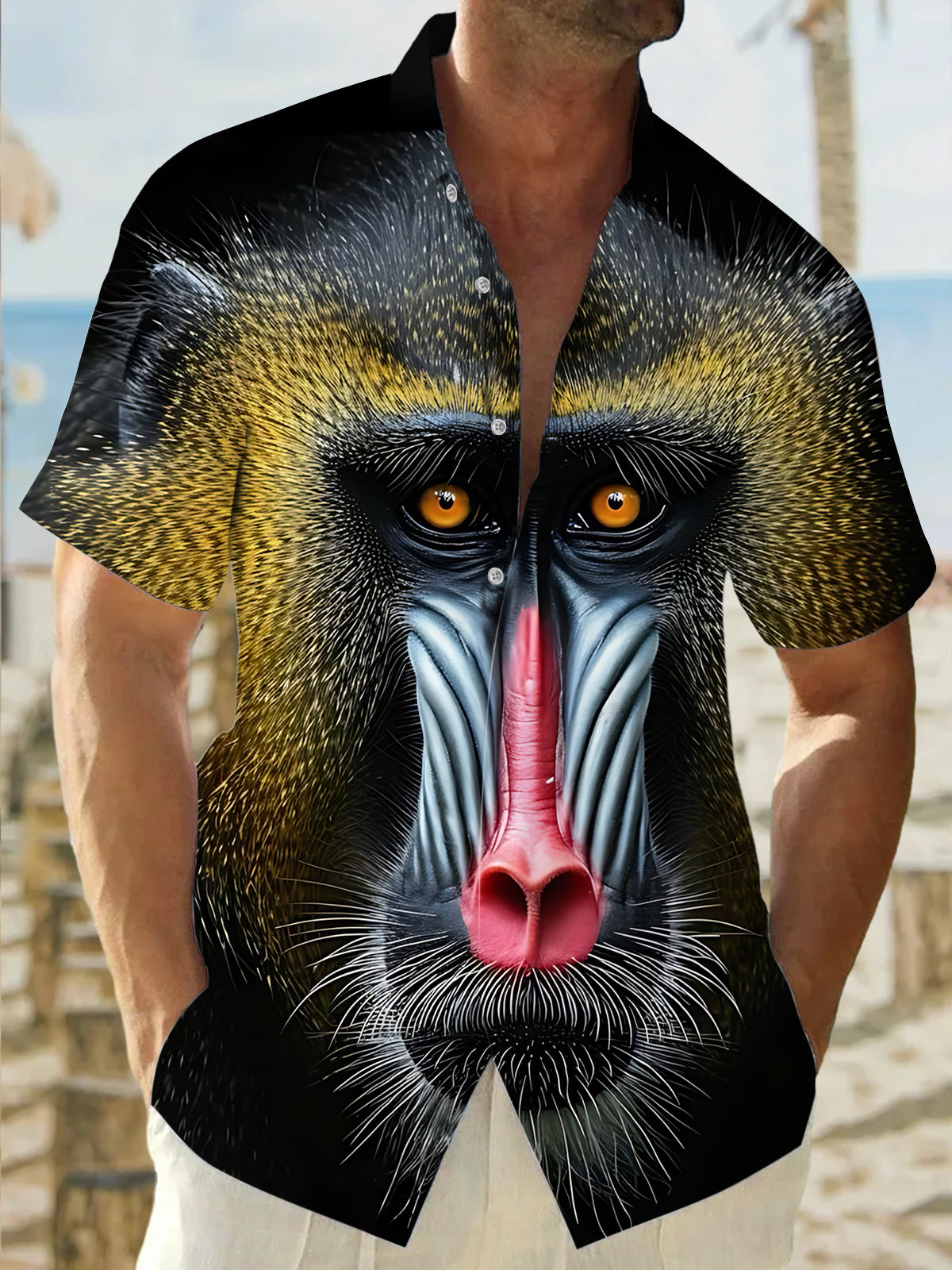 Monkey Print Men's Pocket Short Sleeve Shirts