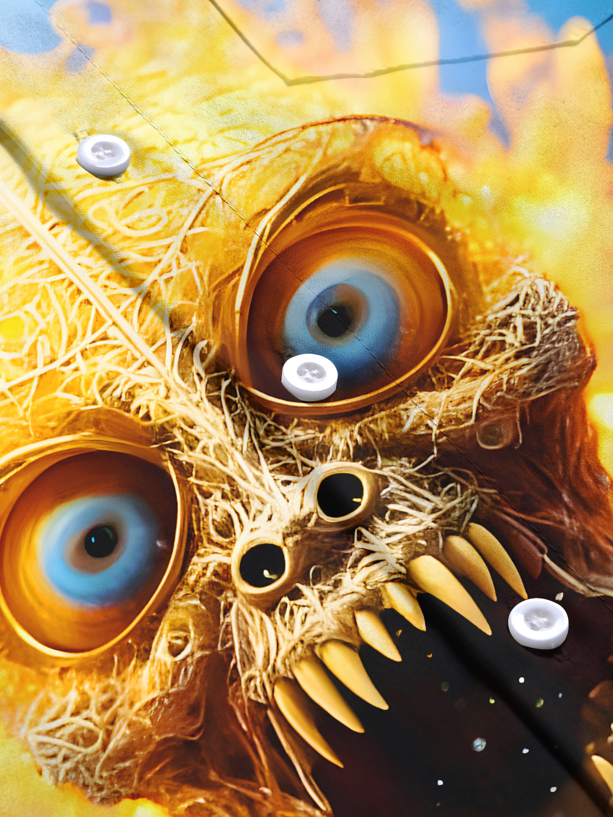 Funny Horror Flame Art Relief Halloween Men's Pocket Short Sleeve Shirts