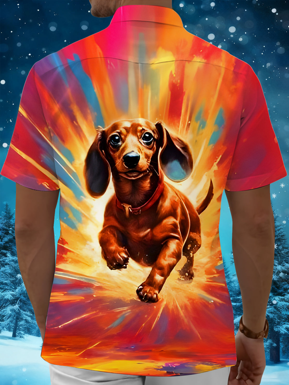 Funny Tie Dye Running Puppy Men's Pocket Short Sleeve Shirts