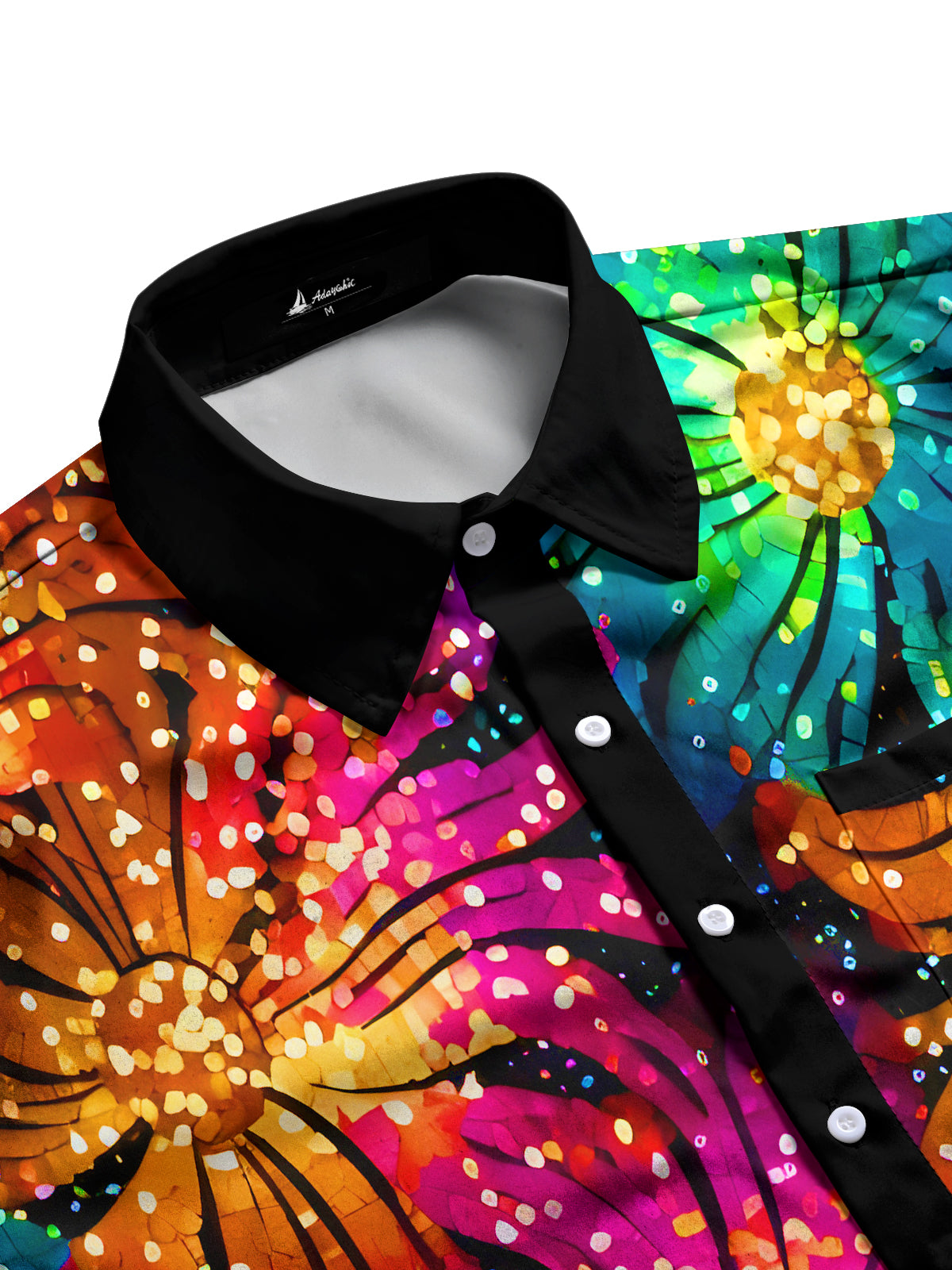 Sparkling Colorful Floral Men's Pocket Long Sleeve Shirts