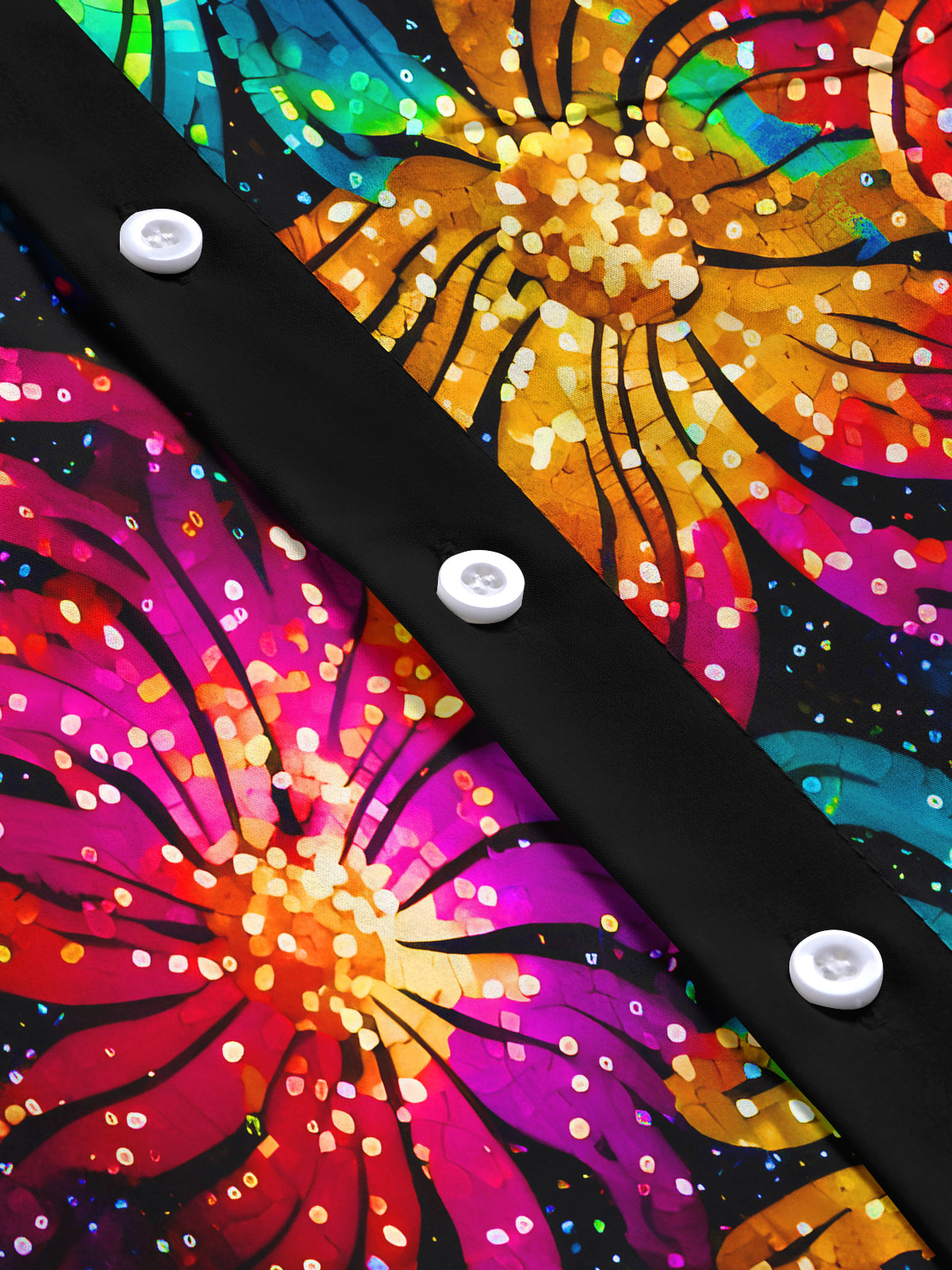 Sparkling Colorful Floral Men's Pocket Long Sleeve Shirts