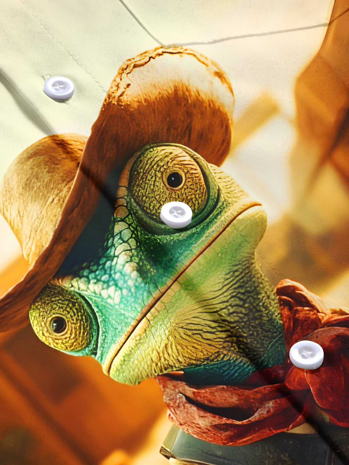 Funny Chameleon Western Cowboy Men's Pocket Long Sleeve Shirts