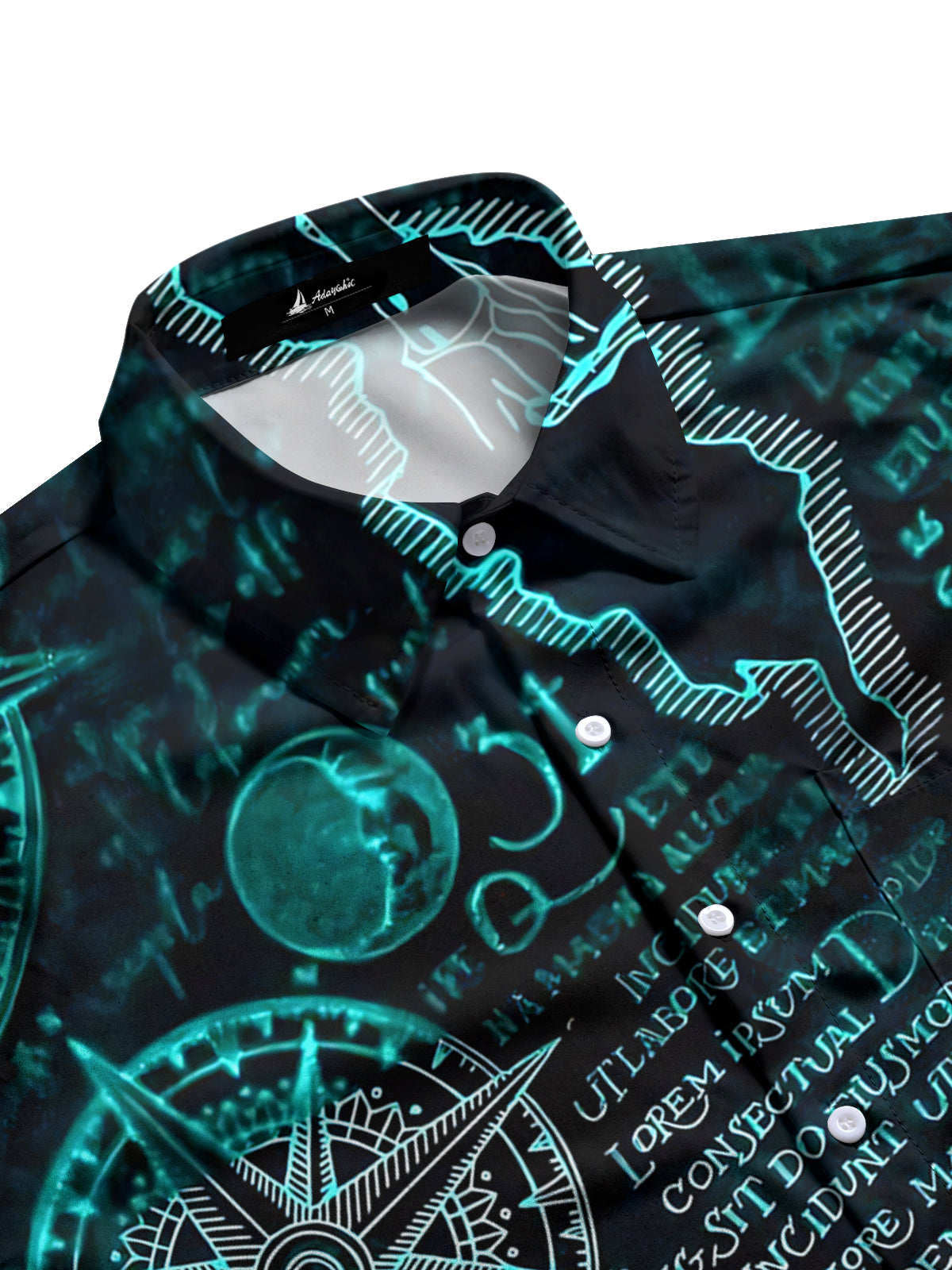 Nautical Map Compass Print Men's Pocket Short Sleeve Shirts