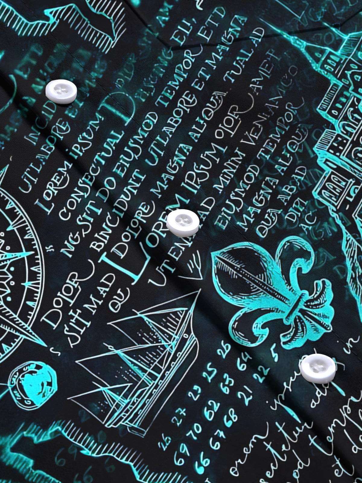 Nautical Map Compass Print Men's Pocket Short Sleeve Shirts