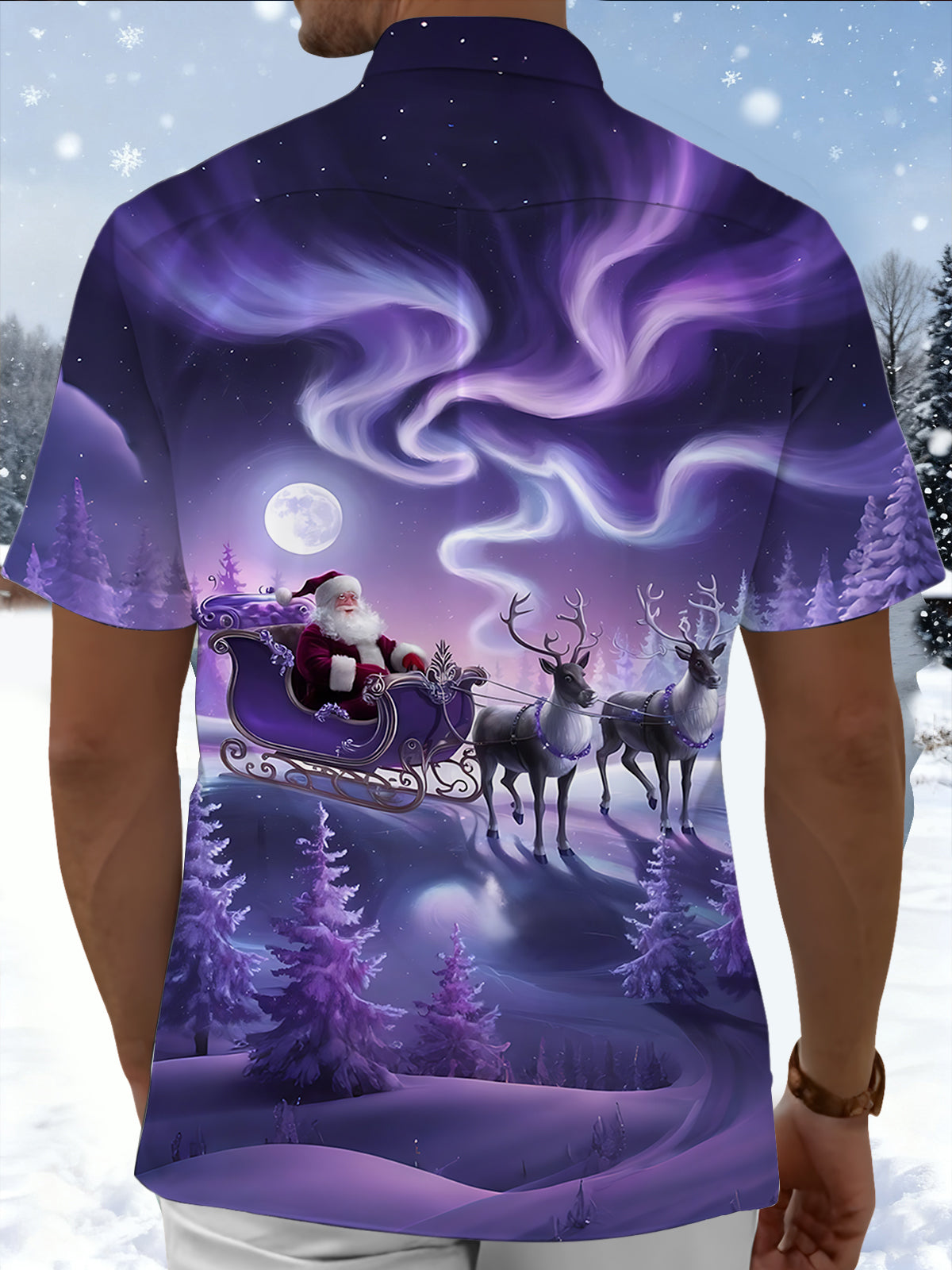 Christmas Santa Claus Print Men's Pocket Short Sleeve Shirts