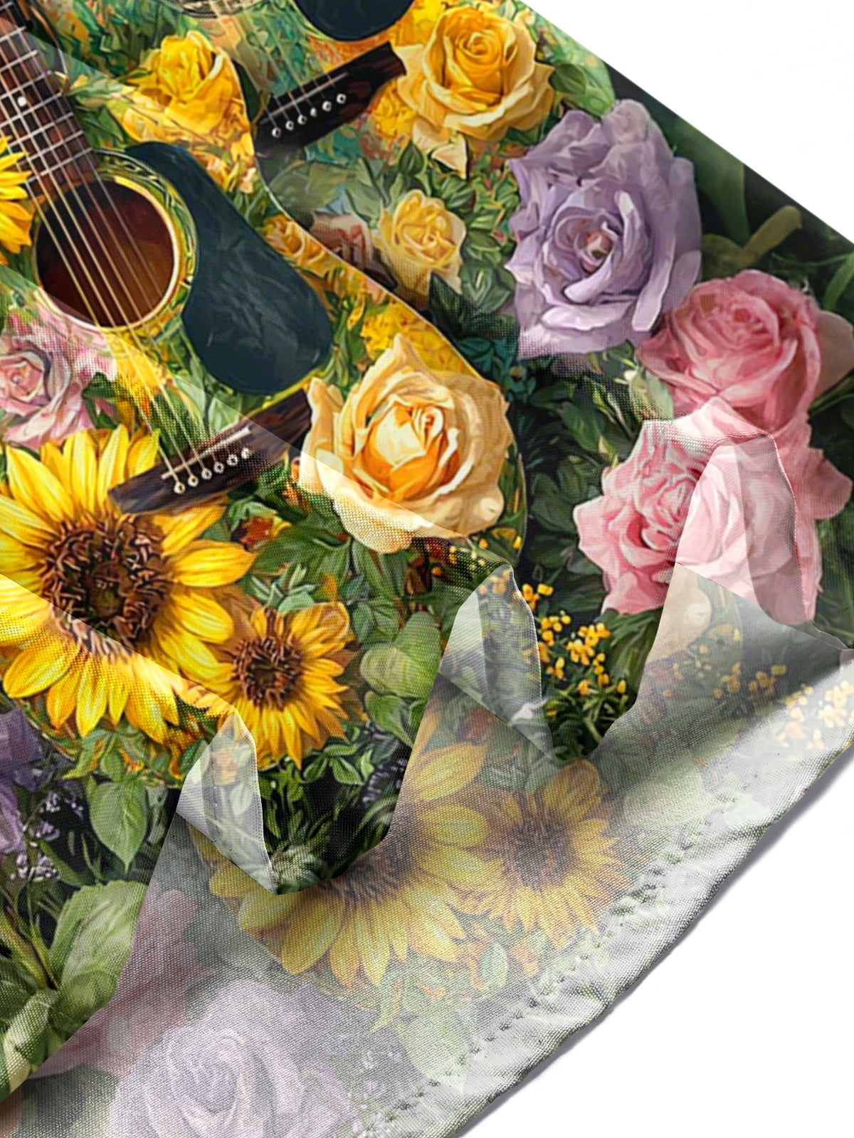 Guitar Flower Print Men's Pocket Long Sleeve Shirts