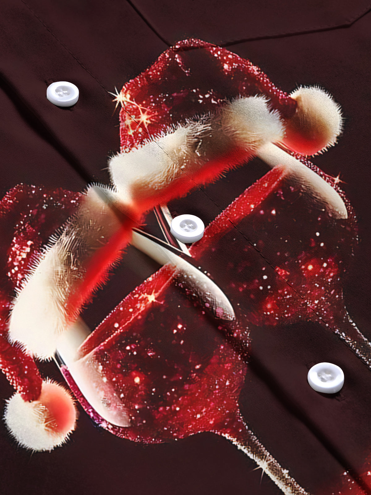 Christmas Wine Glass Print Men's Pocket Long Sleeve Shirts