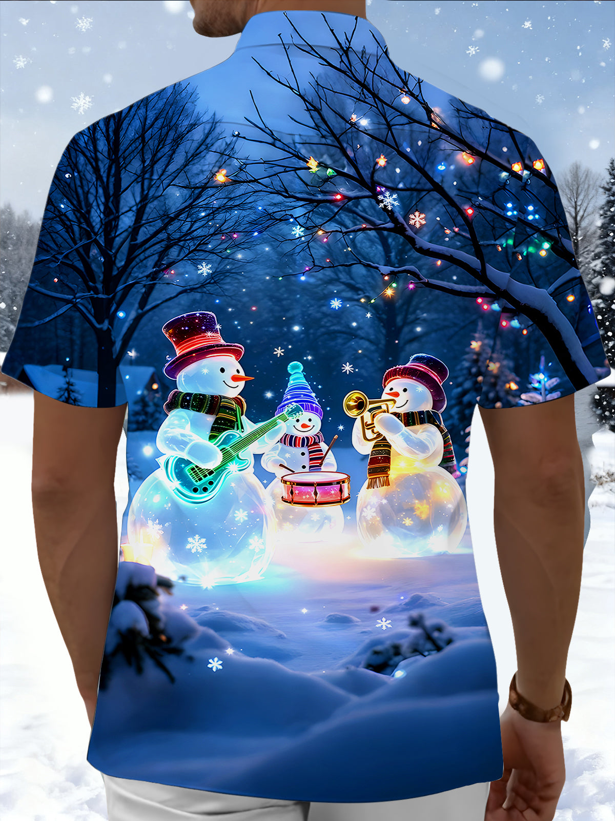Snowman Band Music Men's Pocket Short Sleeve Shirts