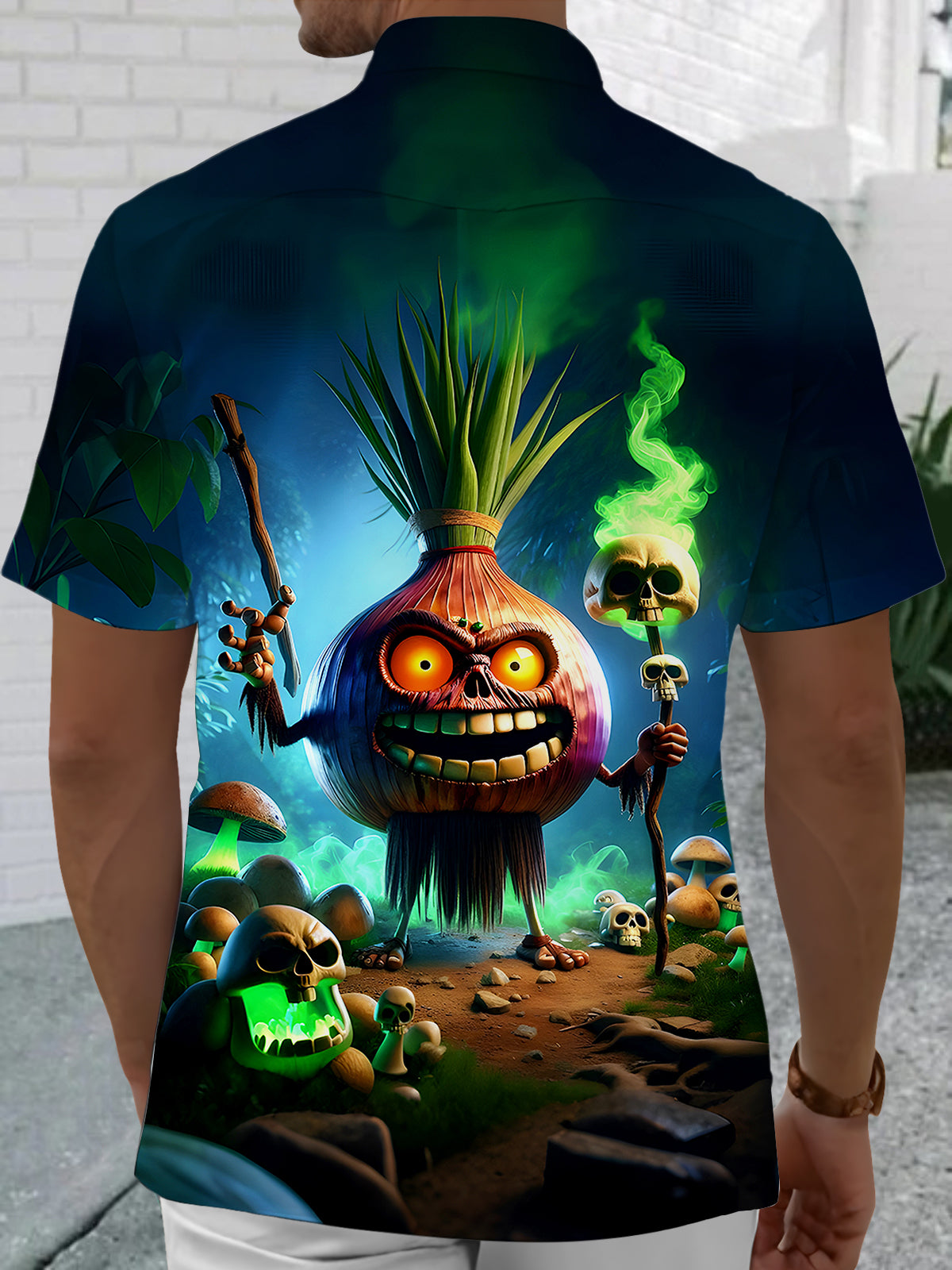 Funny Vegetable Onion Skull Men's Pocket Short Sleeve Shirts