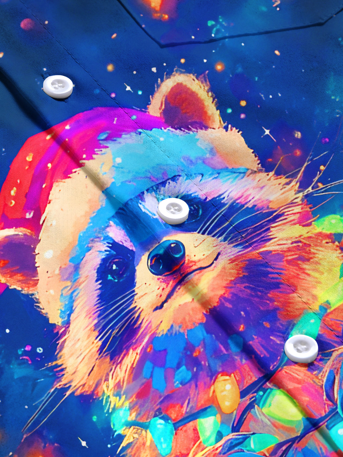 Funny Christmas Lights Raccoon Xmas Men's Pocket Short Sleeve Shirts