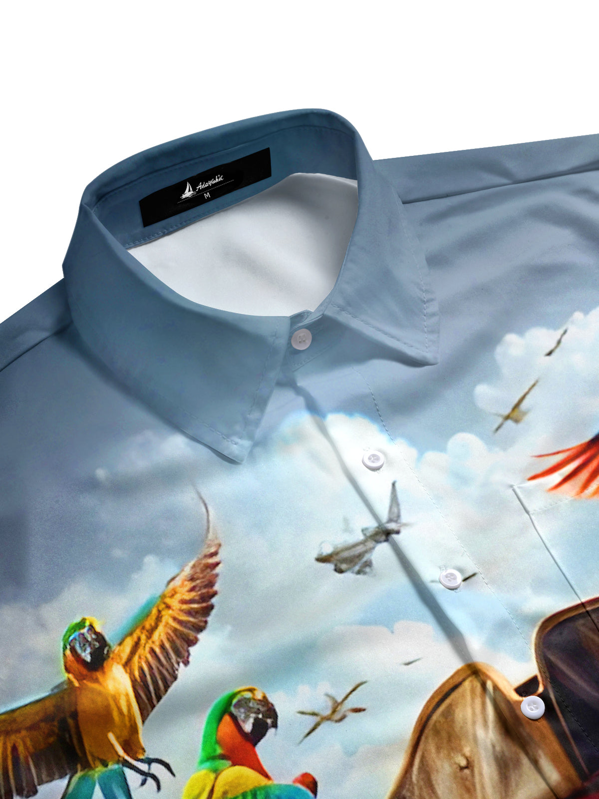 Pirate Parrot Ship Men's Pocket Long Sleeve Shirts