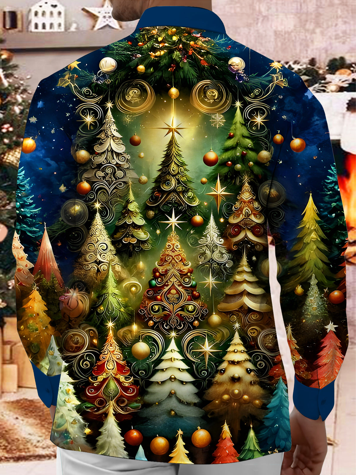 Christmas Tree Xmas Men's Pocket Long Sleeve Shirts