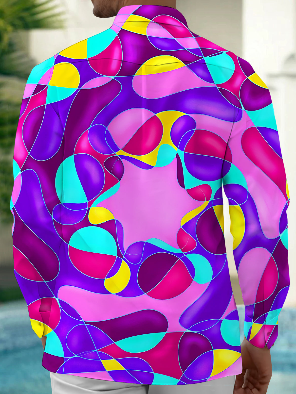 Psychedelic Colorful Abstract Geometry Men's Pocket Long Sleeve Shirts
