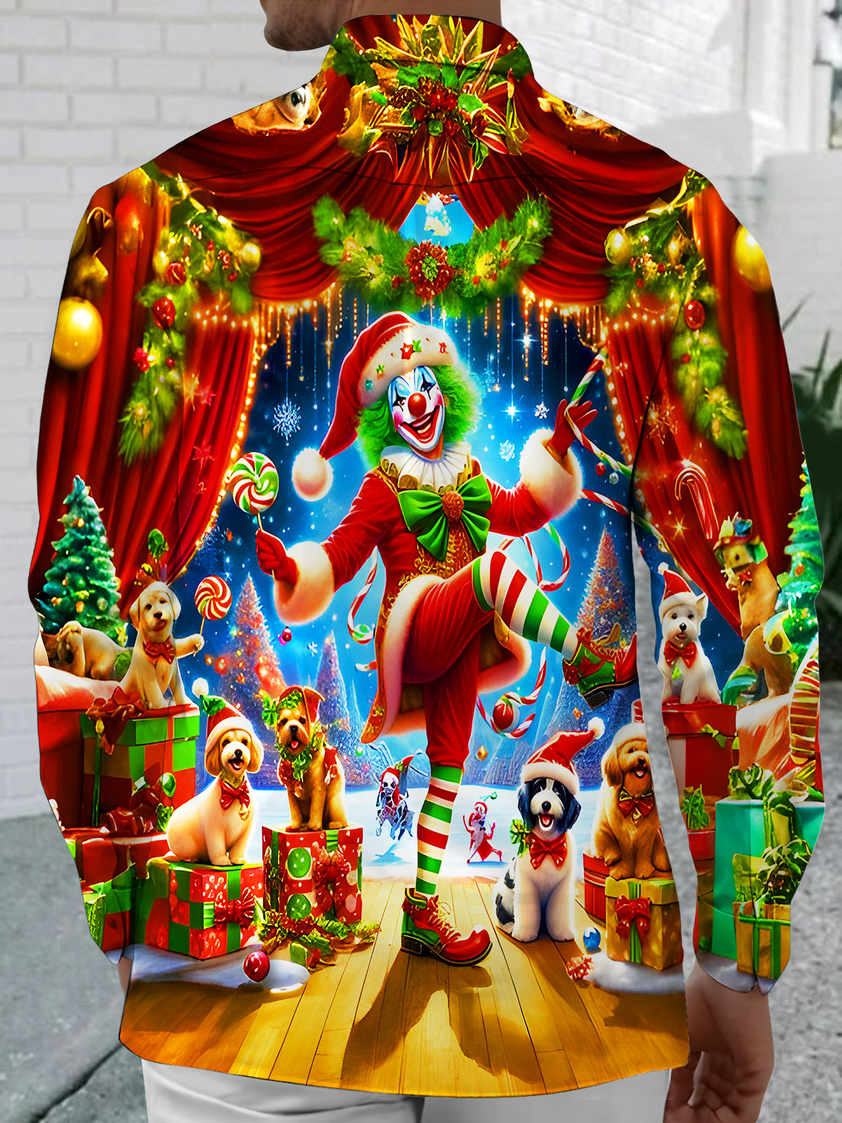 Funny Christmas Joker Puppy Carnival Men's Pocket Long Sleeve Shirts