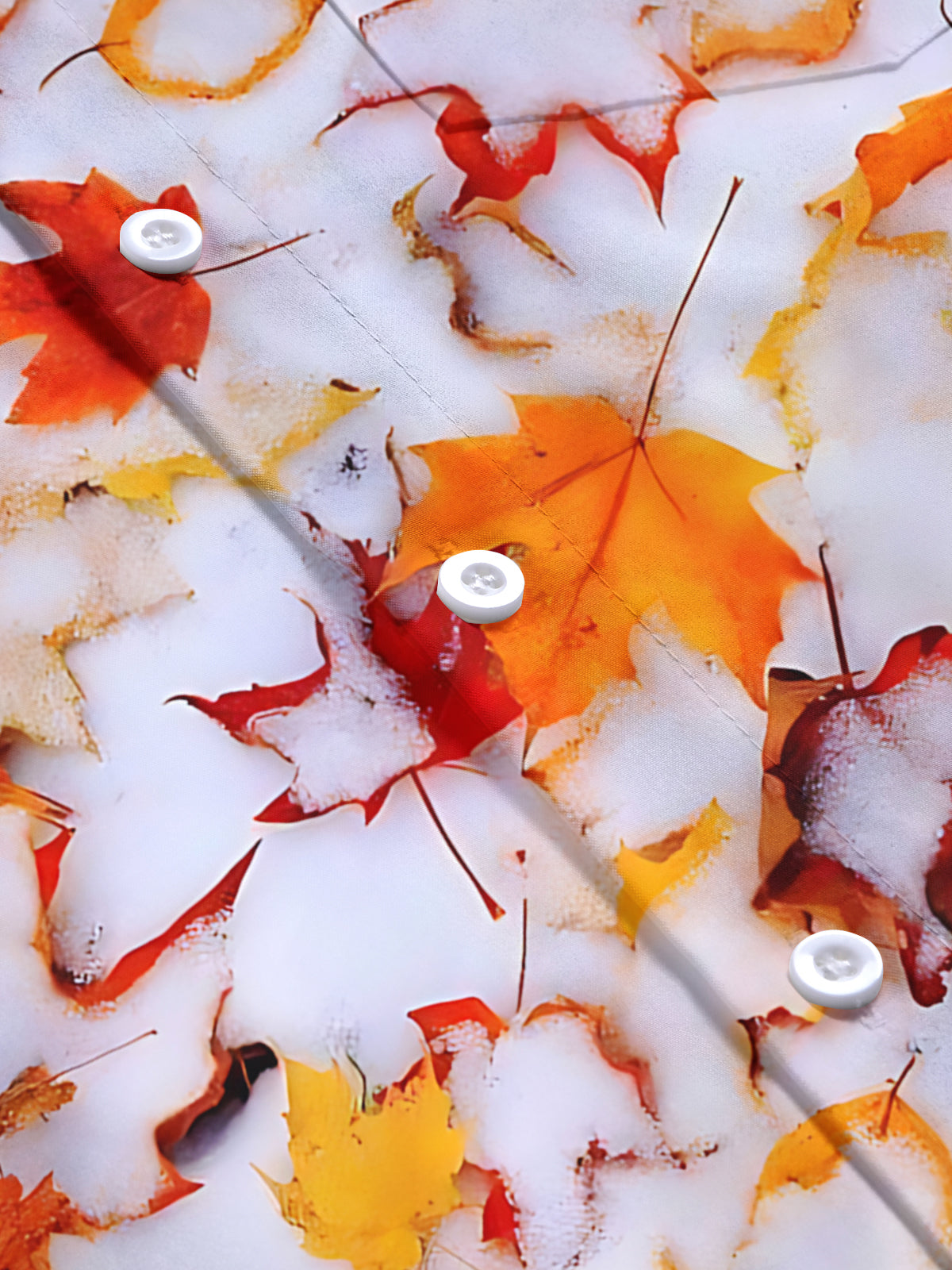 Snow Maple Leaf Print Men's Pocket Short Sleeve Shirts