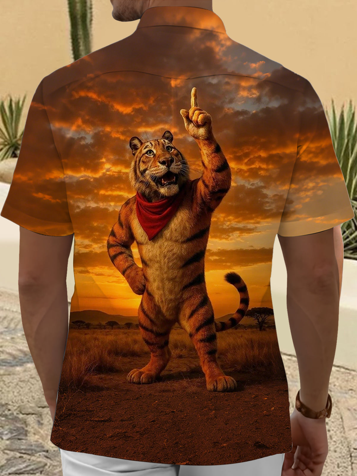 Tiger Print Men's Pocket Short Sleeve Shirts